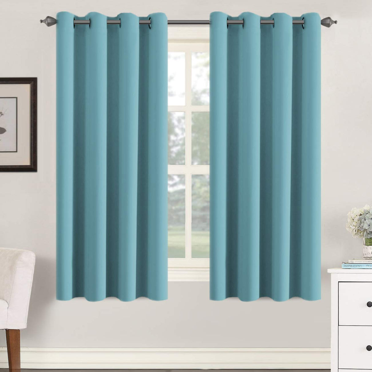 PrimeBeau Blackout Grommet Solid Color Curtain Set of 2 Panels, W52" Short
