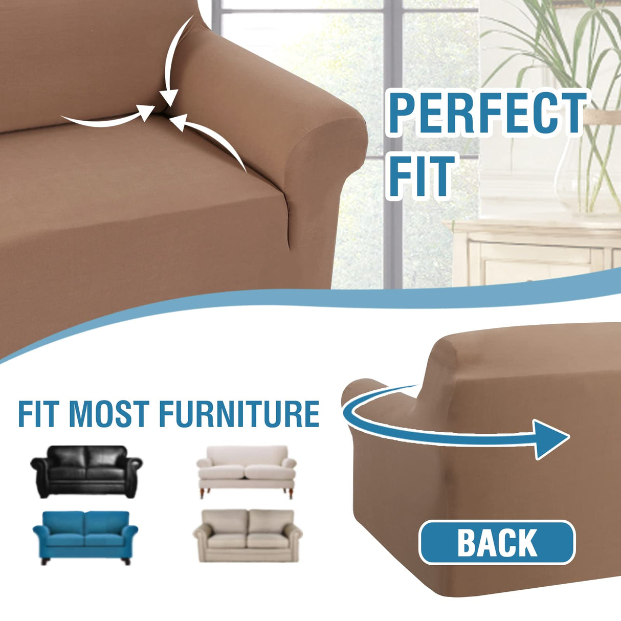 PrimeBeau 2023 Version Loveseat Cover 1-Piece Stretch Couch Covers for 2 Cushion Couch Sofa Cover Spandex Non Slip Soft Form Fit Furniture Protector with Elastic Bottom