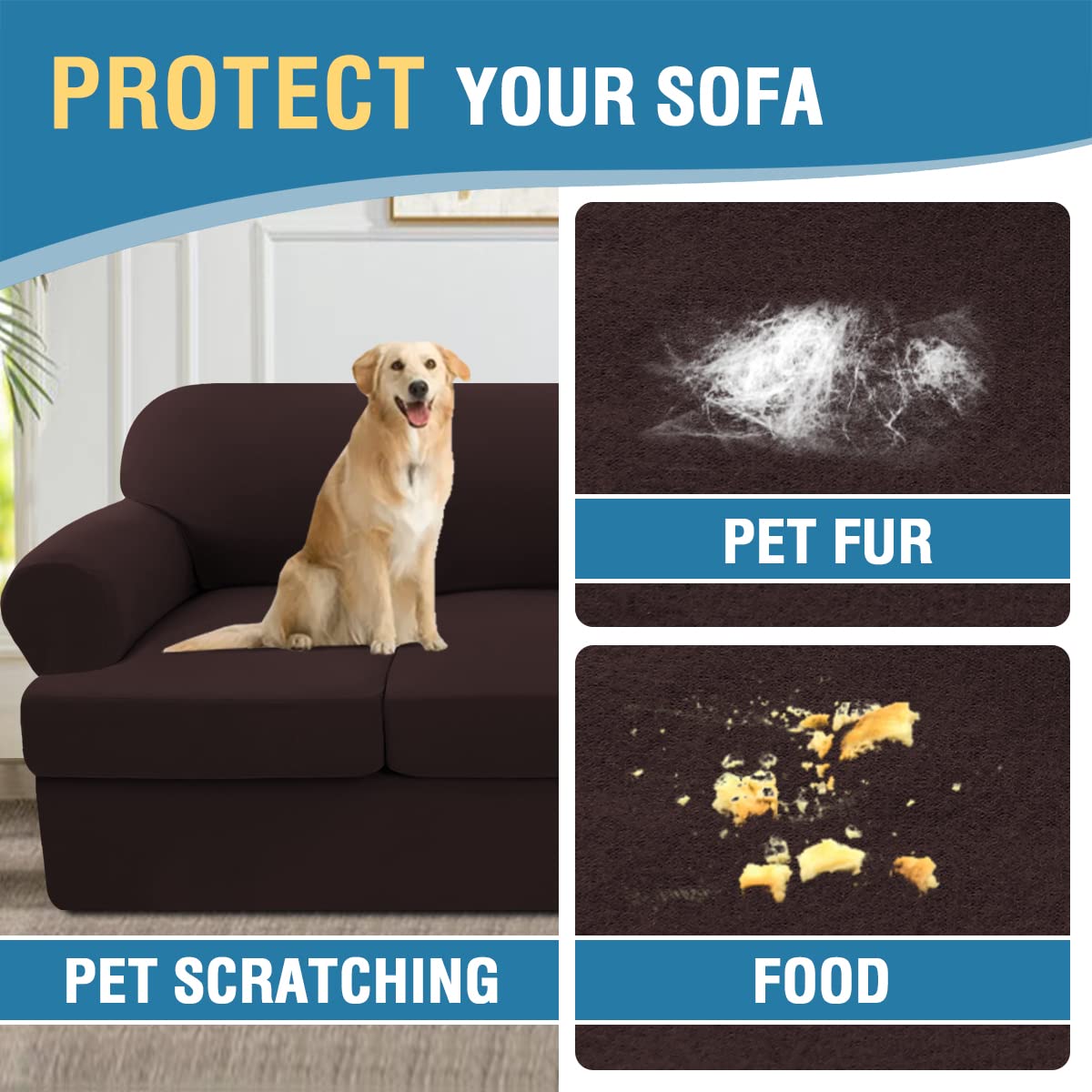 PrimeBeau 4 Pieces T Cushion Sofa Slipcovers Couch Cover for 3 Cushion Couch Non Slip Super Stretch Soft Washable Furniture Protector with 3 Individual T Cushion Covers