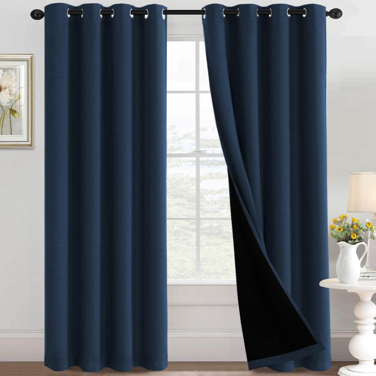 H.Versailtex Blackout Curtains for Bedroom with Black Liner 1 Panel