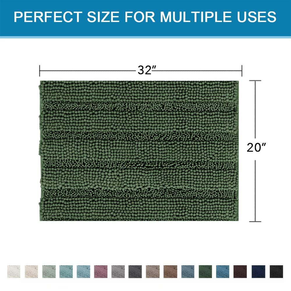 PrimeBeau Luxury Chenille Striped Bath Mats Set | Ultra Thick & Absorbent Non Slip Rugs 20“ x 32"