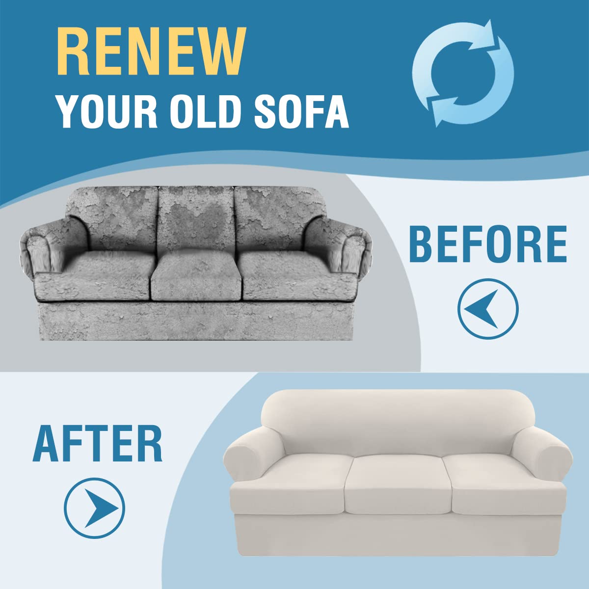 PrimeBeau 4 Pieces T Cushion Sofa Slipcovers Couch Cover for 3 Cushion Couch Non Slip Super Stretch Soft Washable Furniture Protector with 3 Individual T Cushion Covers