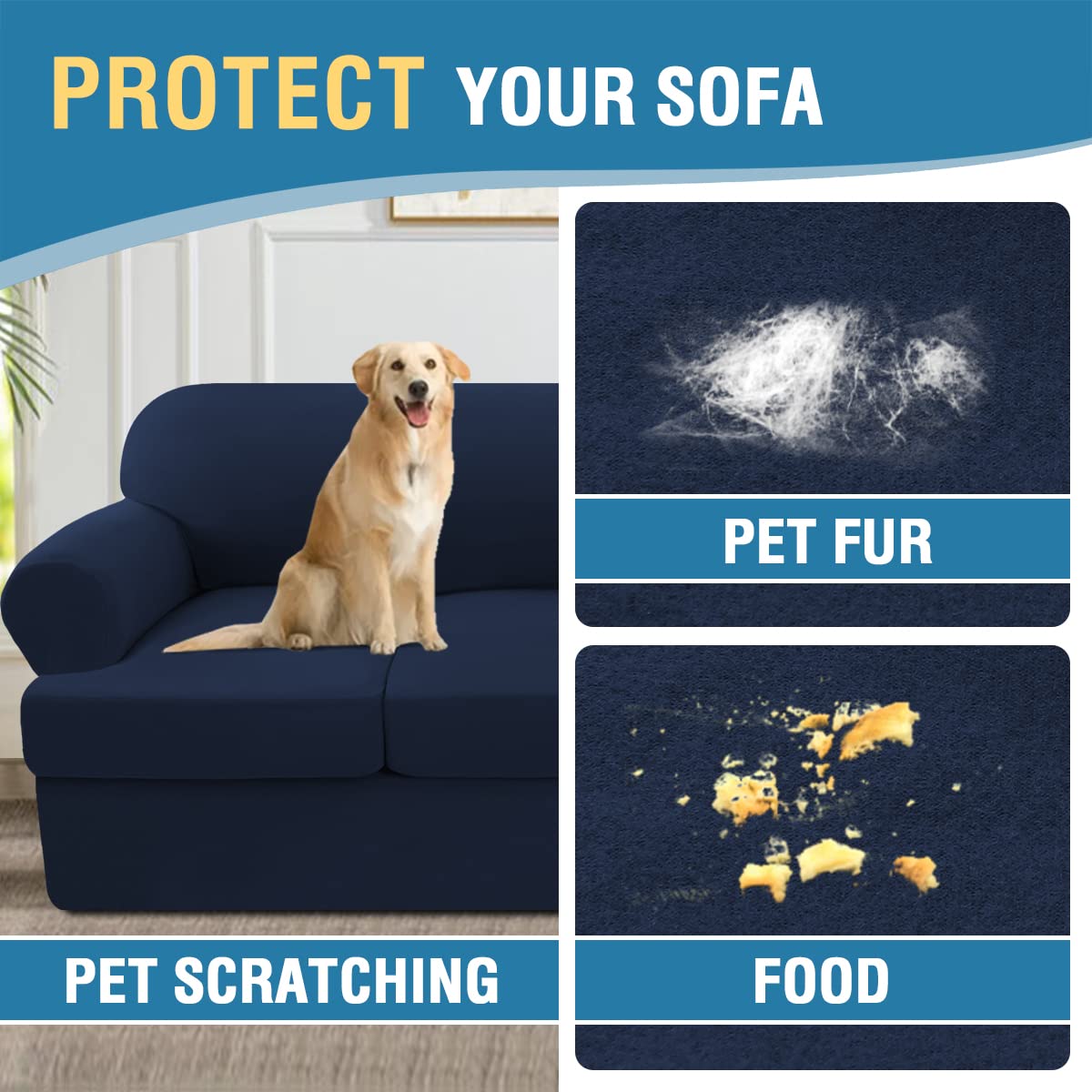 PrimeBeau 3 Pieces T Cushion Loveseat Slipcovers Couch Cover for 2 Cushion Couch Non Slip Super Stretch Soft Washable Furniture Protector with 2 Individual T Cushion Covers