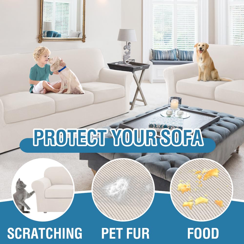 PrimeBeau Couch Cover Sets for Sofa Plus Loveseat, Stretch 4 Piece Sofa Covers for 3 Cushion Couch/3 Piece Loveseat Covers for 2 Cushion Couch with Thicker Jacquard Fabric(Total 7 Pieces)