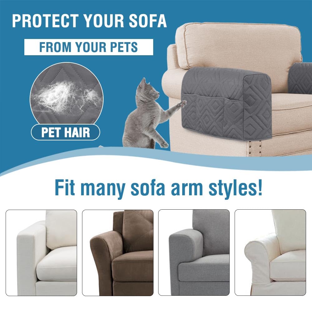 PrimeBeau Armrest Covers for Sofa Water Resistant Couch Arm Covers Remote Control Holder Sofa Armrest Organizer for Magazine, Tablet, Phone, iPad(Set of 2)