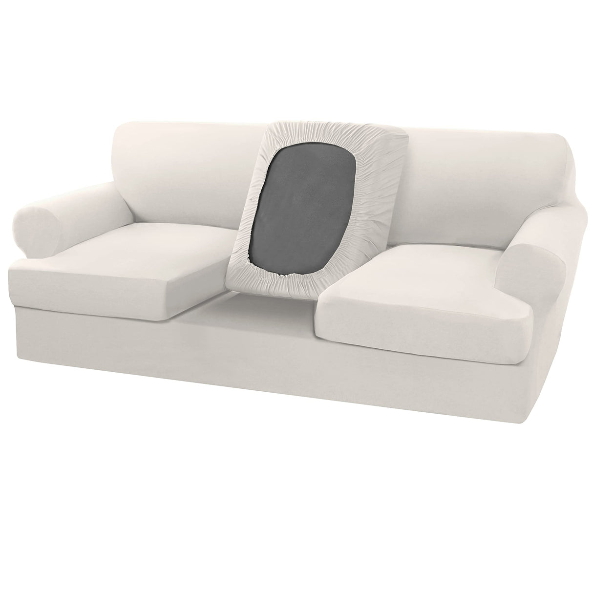 PrimeBeau 4 Pieces T Cushion Sofa Slipcovers Couch Cover for 3 Cushion Couch Non Slip Super Stretch Soft Washable Furniture Protector with 3 Individual T Cushion Covers