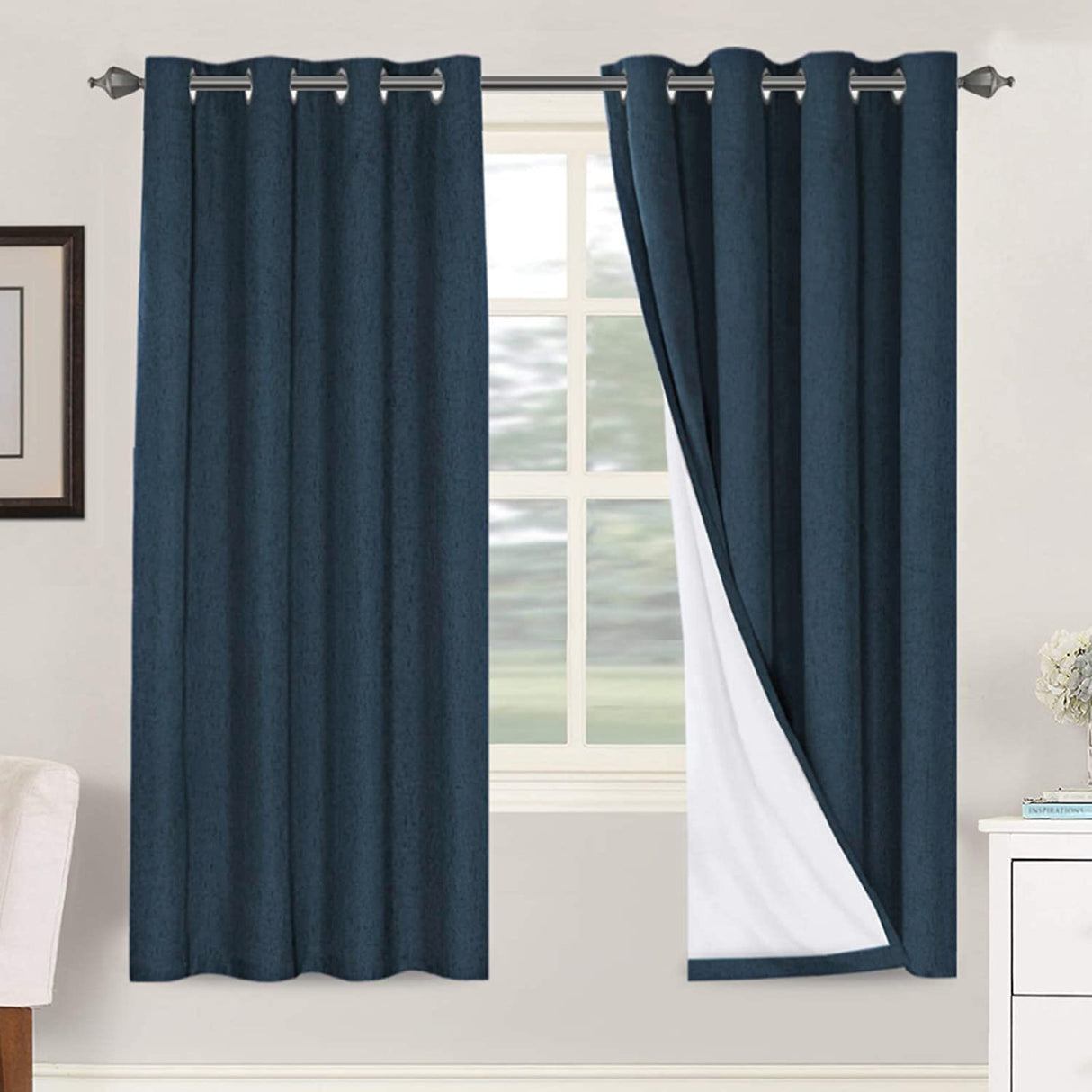 PrimeBeau 100% Blackout Linen Mixed Curtains, set of 2 Panels, 52 Series Short