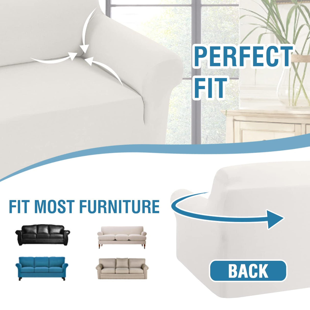 PrimeBeau 2023 Version Sofa Cover 1-Piece Stretch Couch Covers for 3 and 4 Cushions Couch Sofa Cover Spandex Non Slip Soft Form Fit Furniture Protector with Elastic Bottom