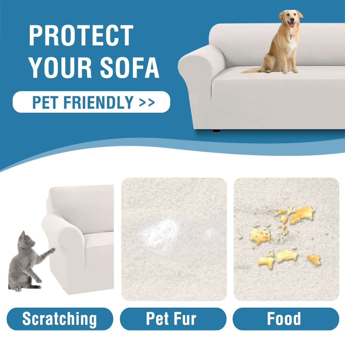 PrimeBeau 2023 Version Sofa Cover 1-Piece Stretch Couch Covers for 3 and 4 Cushions Couch Sofa Cover Spandex Non Slip Soft Form Fit Furniture Protector with Elastic Bottom