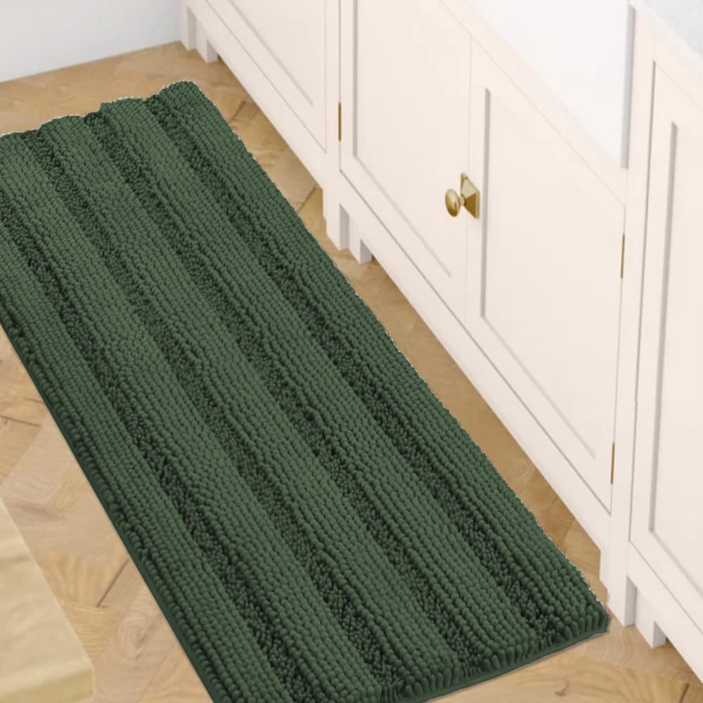 PrimeBeau Luxury Chenille Striped Bath Mats Set | Ultra Thick & Absorbent Non Slip Rugs 47“ x 17"