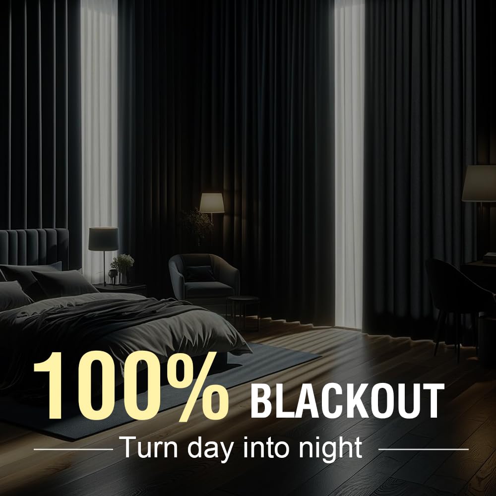 PrimeBeau 100% Blackout Linen Mixed Curtains, set of 2 Panels, 52 Series Short