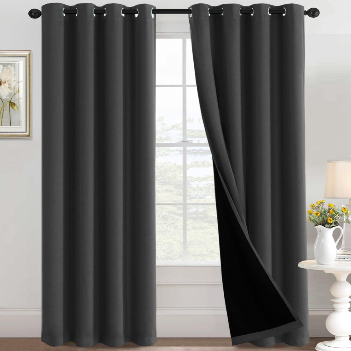 H.Versailtex Blackout Curtains for Bedroom with Black Liner 1 Panel