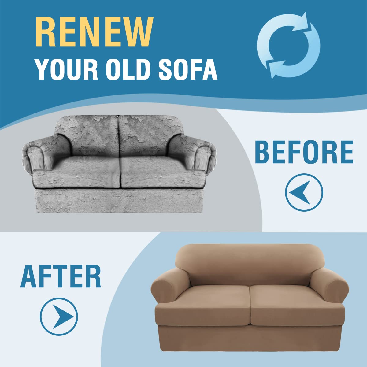 PrimeBeau 3 Pieces T Cushion Loveseat Slipcovers Couch Cover for 2 Cushion Couch Non Slip Super Stretch Soft Washable Furniture Protector with 2 Individual T Cushion Covers