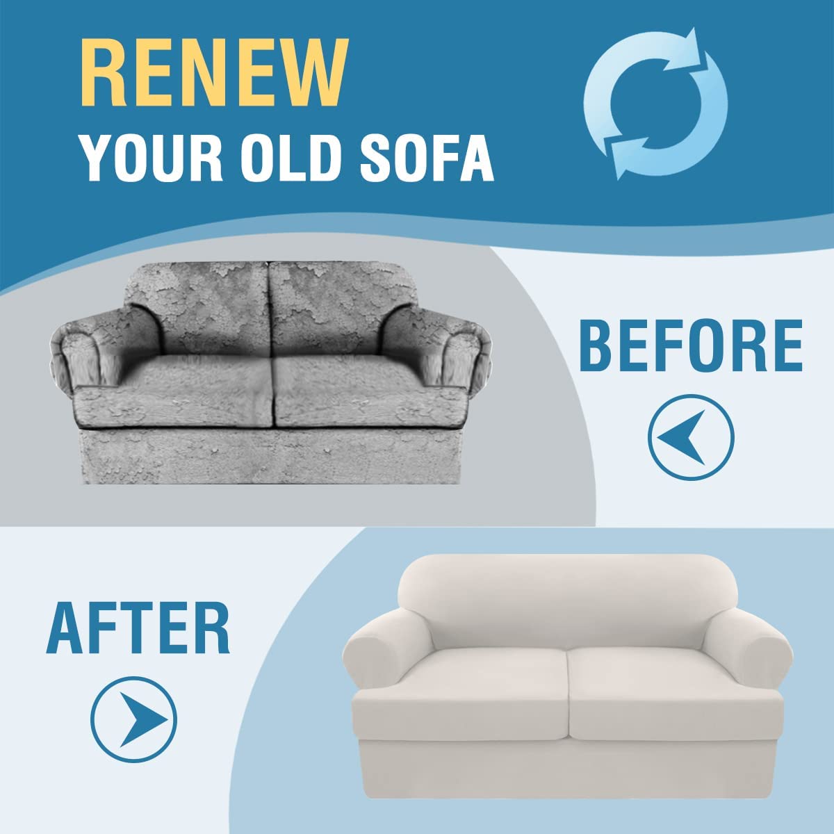 PrimeBeau 3 Pieces T Cushion Loveseat Slipcovers Couch Cover for 2 Cushion Couch Non Slip Super Stretch Soft Washable Furniture Protector with 2 Individual T Cushion Covers