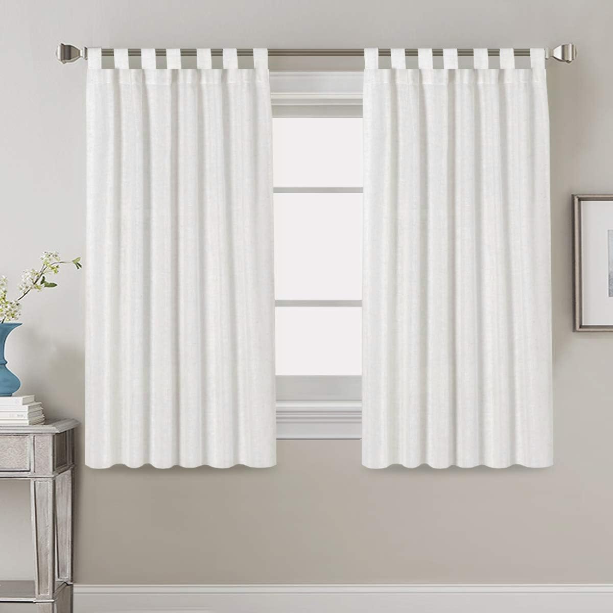 PrimeBeau Natural Linen Mix Tab Top Curtains, Light Filtering Panels (Set of 2)
