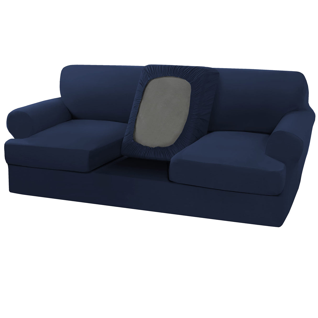 PrimeBeau 4 Pieces T Cushion Sofa Slipcovers Couch Cover for 3 Cushion Couch Non Slip Super Stretch Soft Washable Furniture Protector with 3 Individual T Cushion Covers