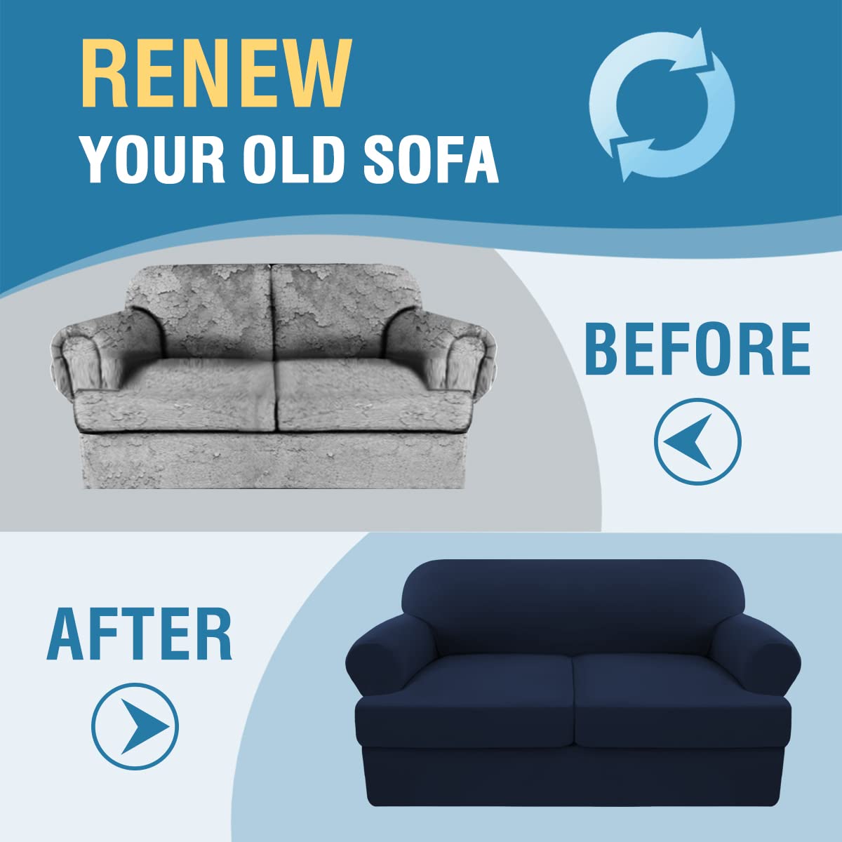 PrimeBeau 3 Pieces T Cushion Loveseat Slipcovers Couch Cover for 2 Cushion Couch Non Slip Super Stretch Soft Washable Furniture Protector with 2 Individual T Cushion Covers