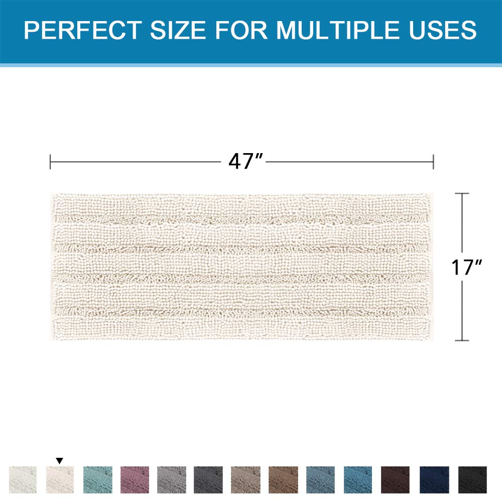 PrimeBeau Luxury Chenille Striped Bath Mats Set | Ultra Thick & Absorbent Non Slip Rugs 47“ x 17"