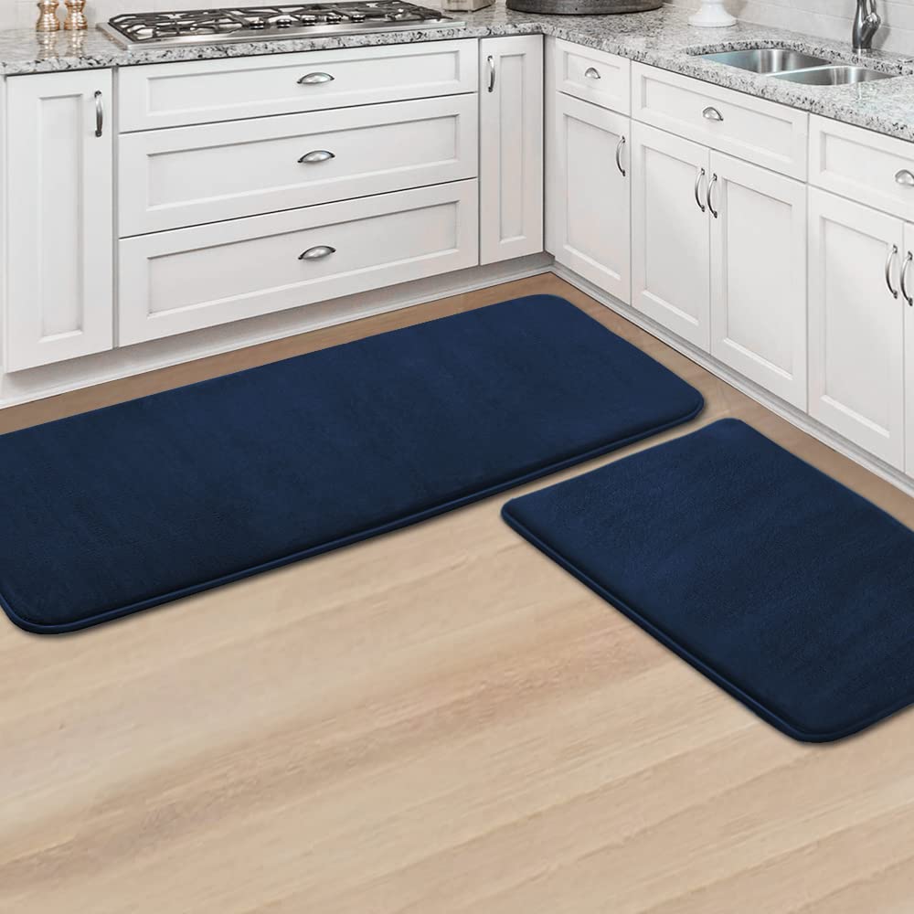 PrimeBeau Luxurious Memory Foam Bath Mat, Flannel Velvety Bath Mat Luxury Extra Soft and Absorbent Non Slip Rugs(Set of 2)