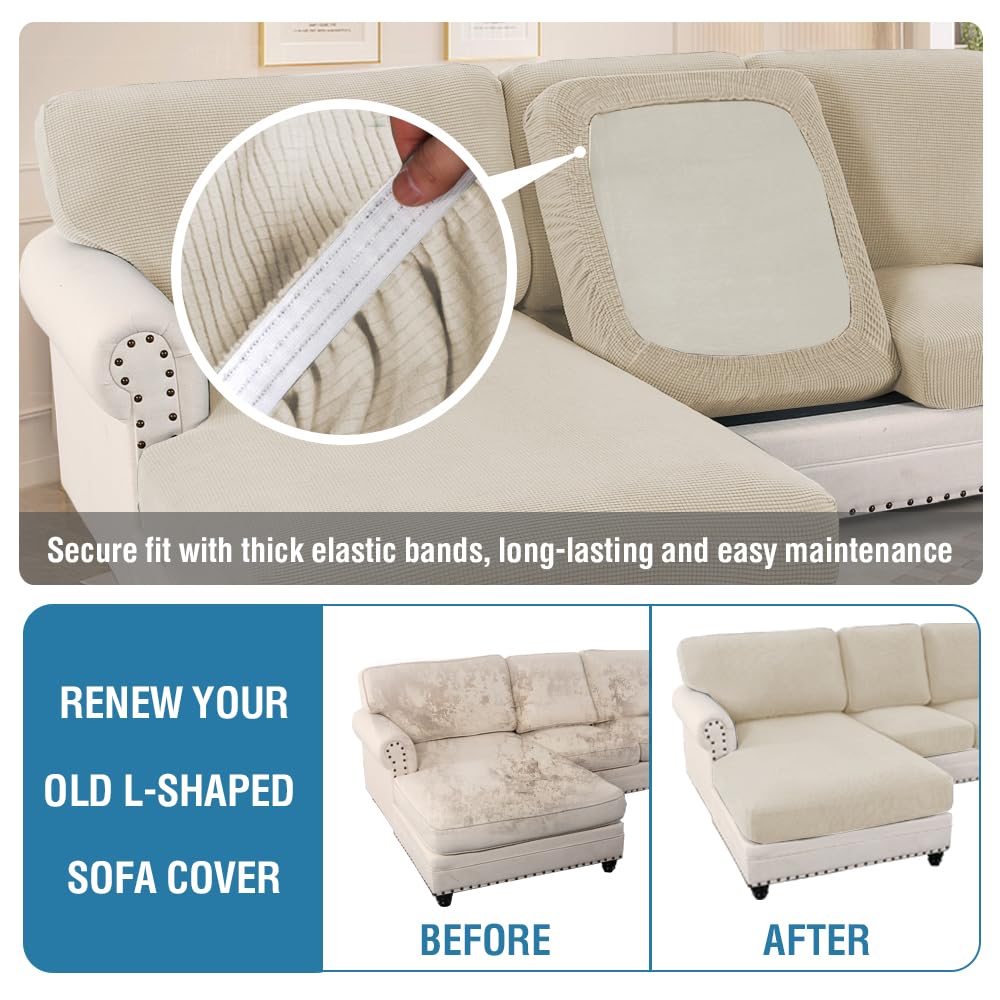 PrimeBeau 2024 New Sectional Couch Covers 8 Pieces Stretch Sofa Covers for Sectional Sofa Set Separate L Shaped Couch Cover for Both Left/Right Couch (Seat and Back: 1 Chaise for Sofa)