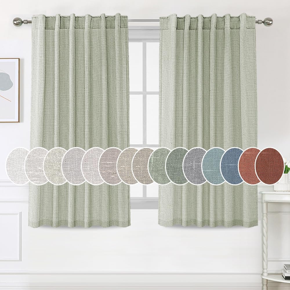 H.Versailtex Natural Linen Tab Loop Pocket Semi Sheer Light Filtering Curtains