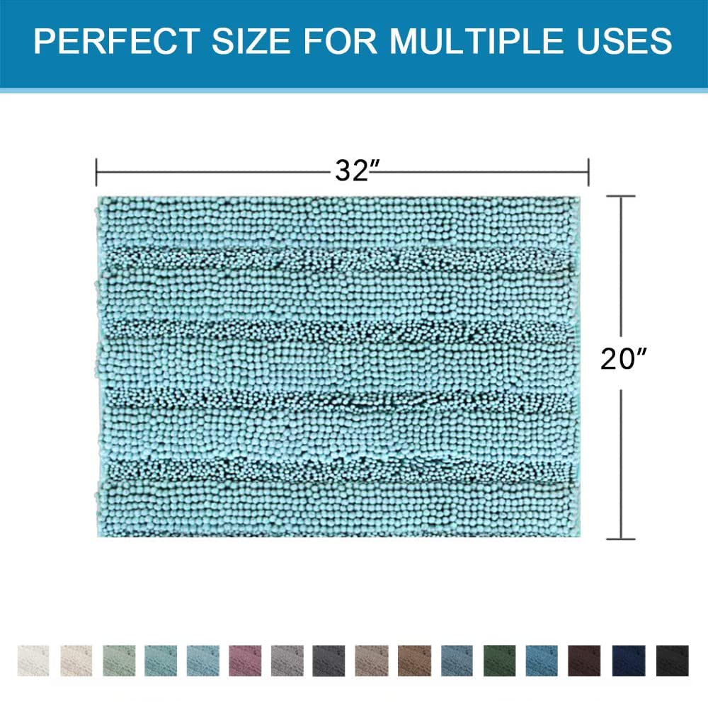 PrimeBeau Luxury Chenille Striped Bath Mats Set | Ultra Thick & Absorbent Non Slip Rugs 20“ x 32"