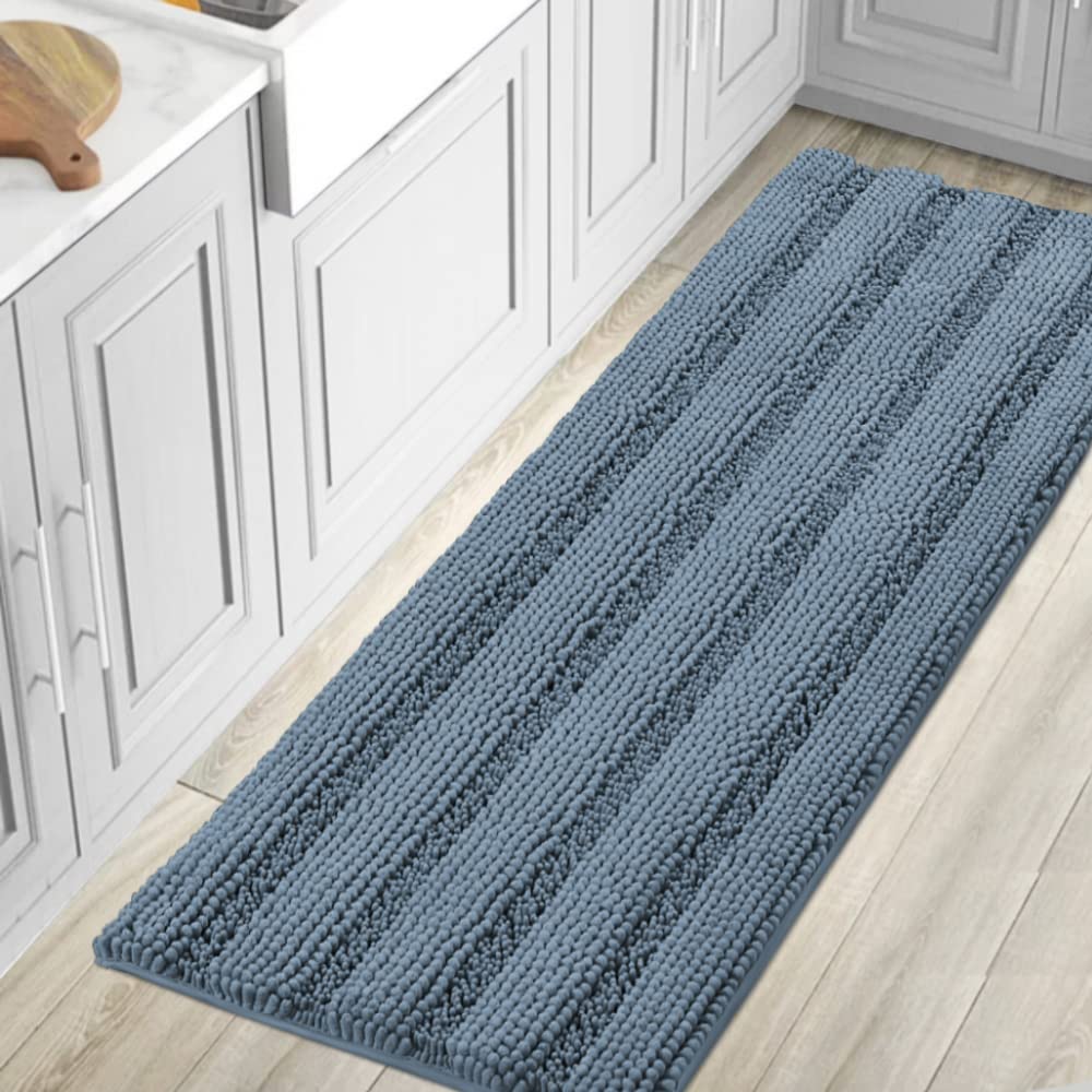 PrimeBeau Luxury Chenille Striped Bath Mats Set | Ultra Thick & Absorbent Non Slip Rugs 59“ x 20"
