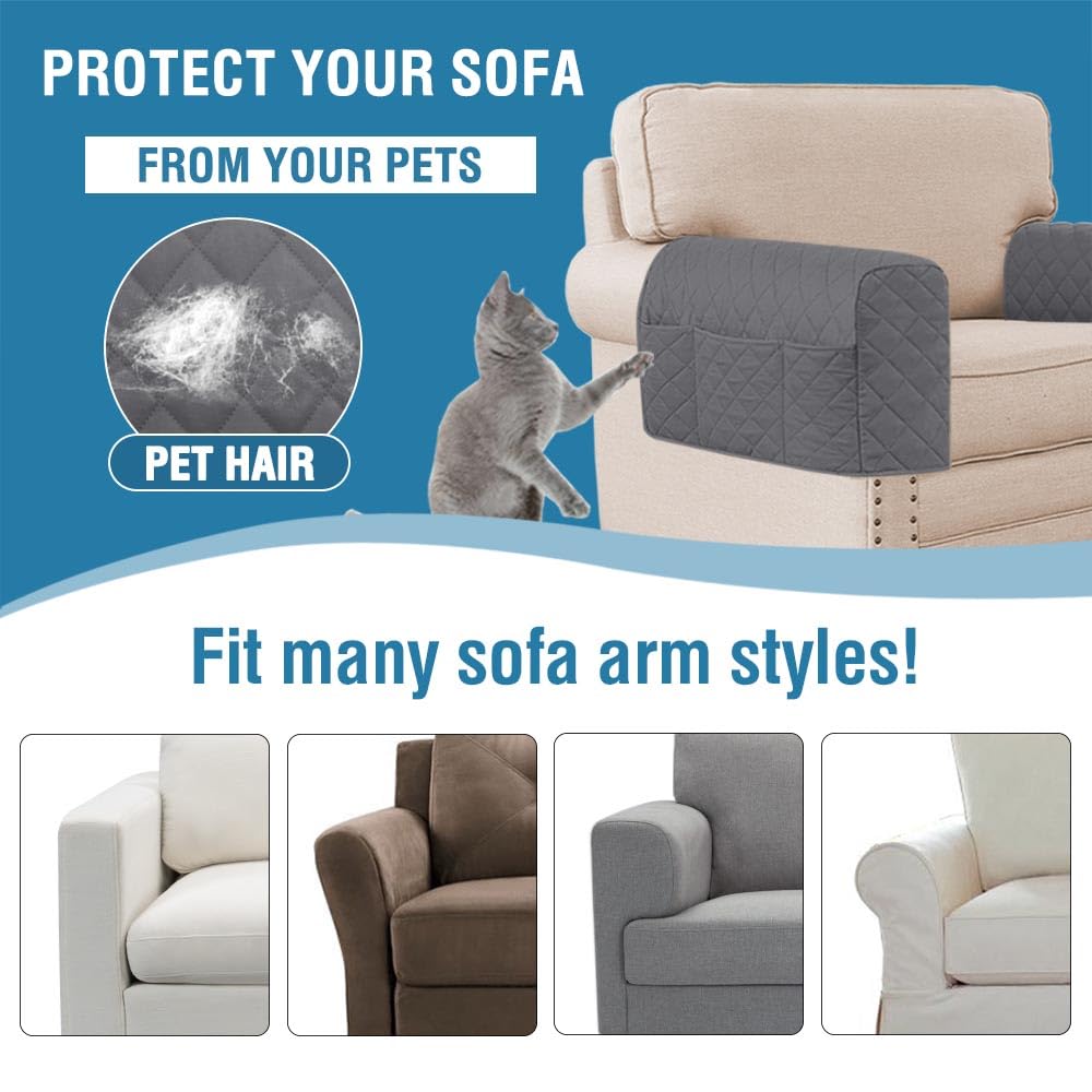 PrimeBeau Armrest Covers for Sofa Water Resistant Couch Arm Covers Remote Control Holder Sofa Armrest Organizer for Magazine, Tablet, Phone, iPad(Set of 2)