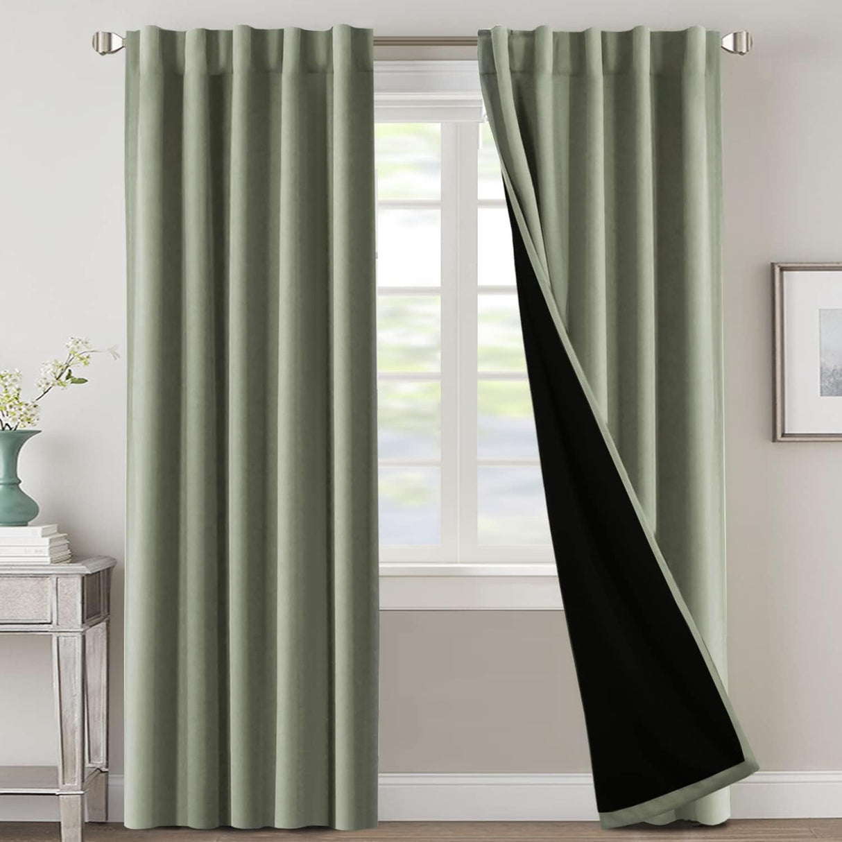 PrimeBeau 100% Blackout Curtains with Black Liner Back Tab/Rod Pocket,2 Panels (42 Series)