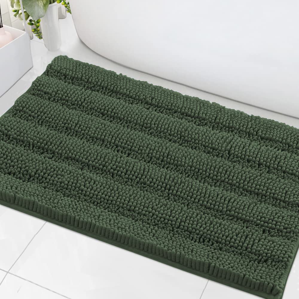 PrimeBeau Luxury Chenille Striped Bath Mats Set | Ultra Thick & Absorbent Non Slip Rugs 24“ x 36"