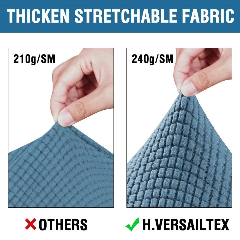 H.VERSAILTEX 4 Piece Stretch Sofa Covers for 3 Cushion Couch Covers for Living Room Furniture Slipcovers (Base Cover Plus 3 Seat Cushion Covers) Upgraded Thicker Jacquard Fabric (Sofa, Dusty Blue)