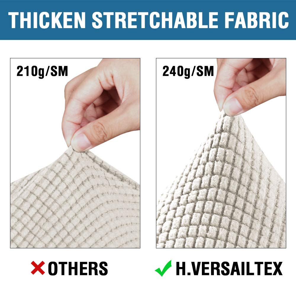 H.VERSAILTEX 3 Piece Stretch Sofa Covers for 2 Cushion Sofa Couch Covers for Living Room Sofa Slipcovers (Base Cover Plus 2 Seat Cushion Covers) Thicker Jacquard Fabric(Large Sofa, Ivory)