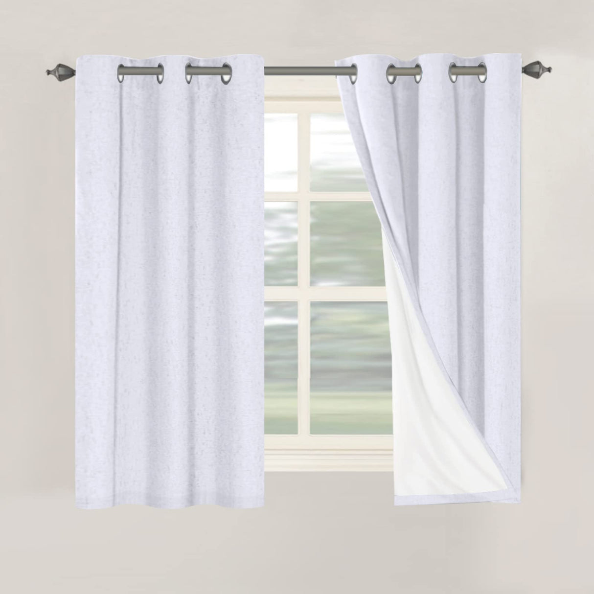 Primitive Linen Curtains 100% Blackout Curtain Drapes Burlap Fabric Curtains with White Thermal Insulated Liner, Grommet Top Curtains Living Room/Bedroom (2 Panels, 42 x 54 Inch, Bright White)