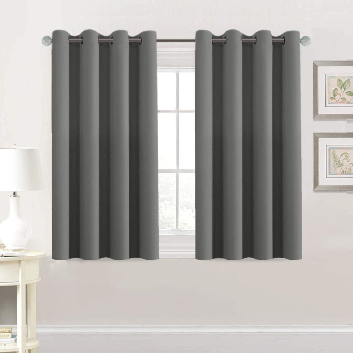 PrimeBeau Blackout Grommet Solid Color Curtain Set of 2 Panels, W52" Short