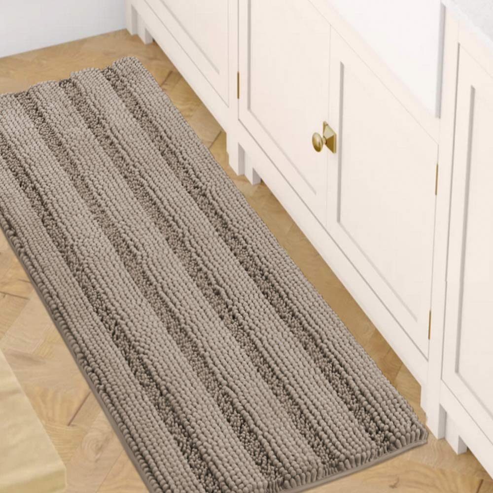 PrimeBeau Luxury Chenille Striped Bath Mats Set | Ultra Thick & Absorbent Non Slip Rugs 47“ x 17"