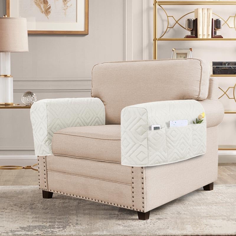 PrimeBeau Armrest Covers for Sofa Water Resistant Couch Arm Covers Remote Control Holder Sofa Armrest Organizer for Magazine, Tablet, Phone, iPad(Set of 2)