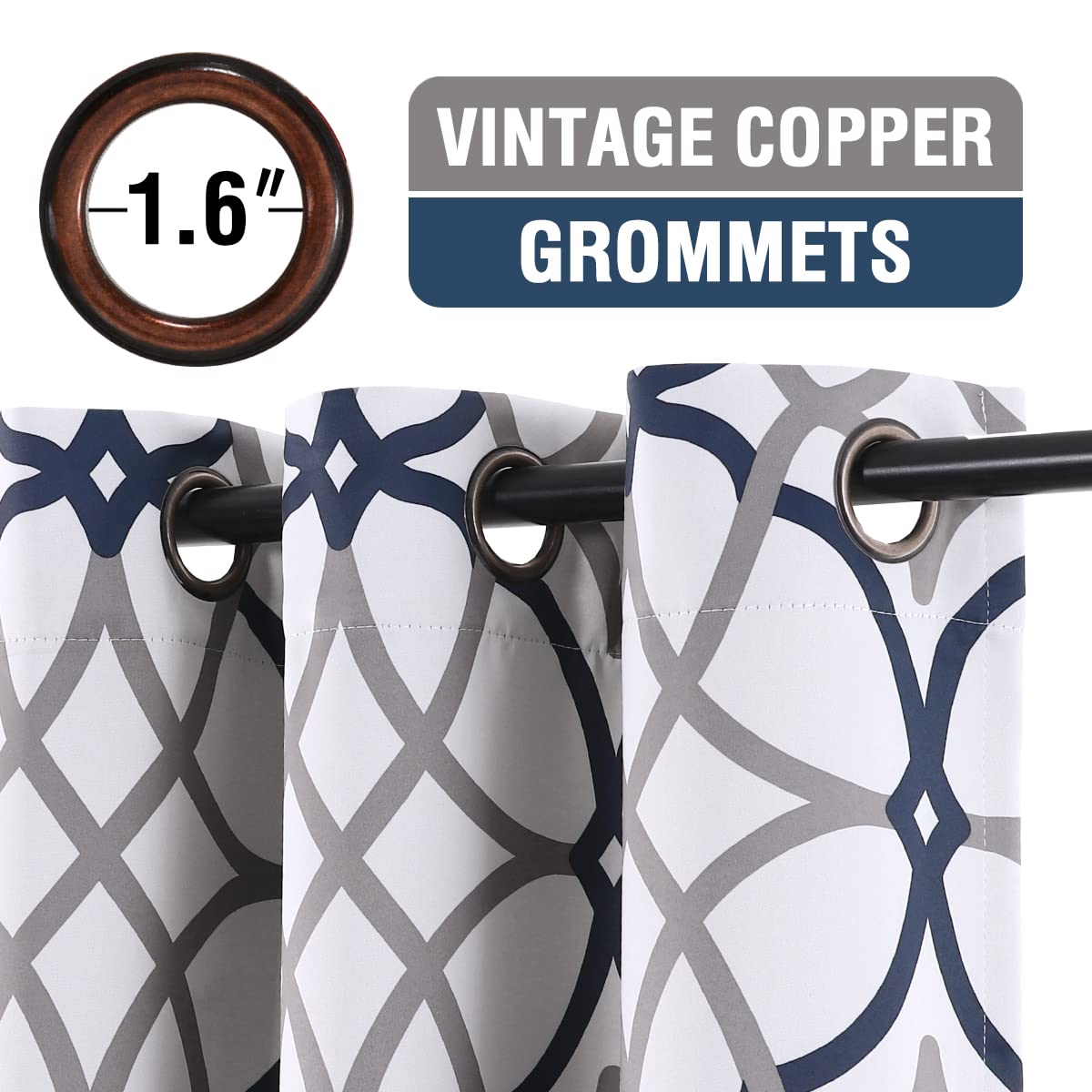 H.VERSAILTEX Blackout Curtains Printed Design for Bedroom 84 Inch Length 2 Panels Set Thermal Insulated Curtains Living Room Geometric Modern Grommet Window Drapes - Dark Denim and Grey