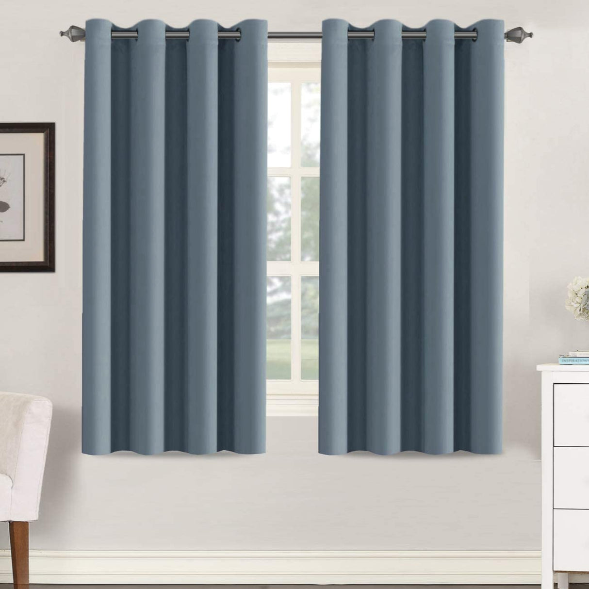 PrimeBeau Blackout Grommet Solid Color Curtain Set of 2 Panels, W52" Short