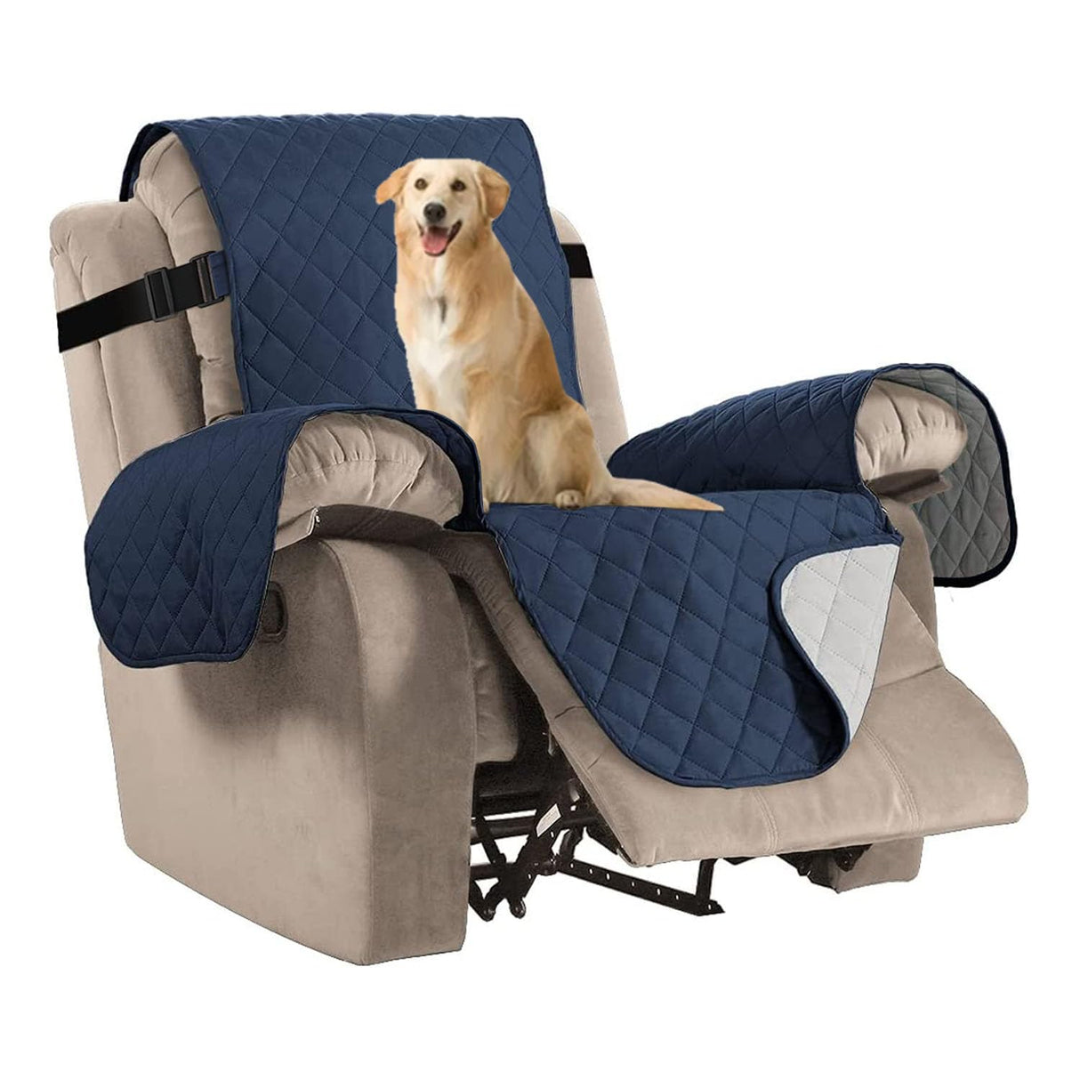 H.VERSAILTEX Reversible Quilted Recliner Covers Recliner Chair Cover Water Resistant Furniture Protector Washable Couch Cover with Elastic Straps for Kids, Pets (Recliner, Navy/Beige)
