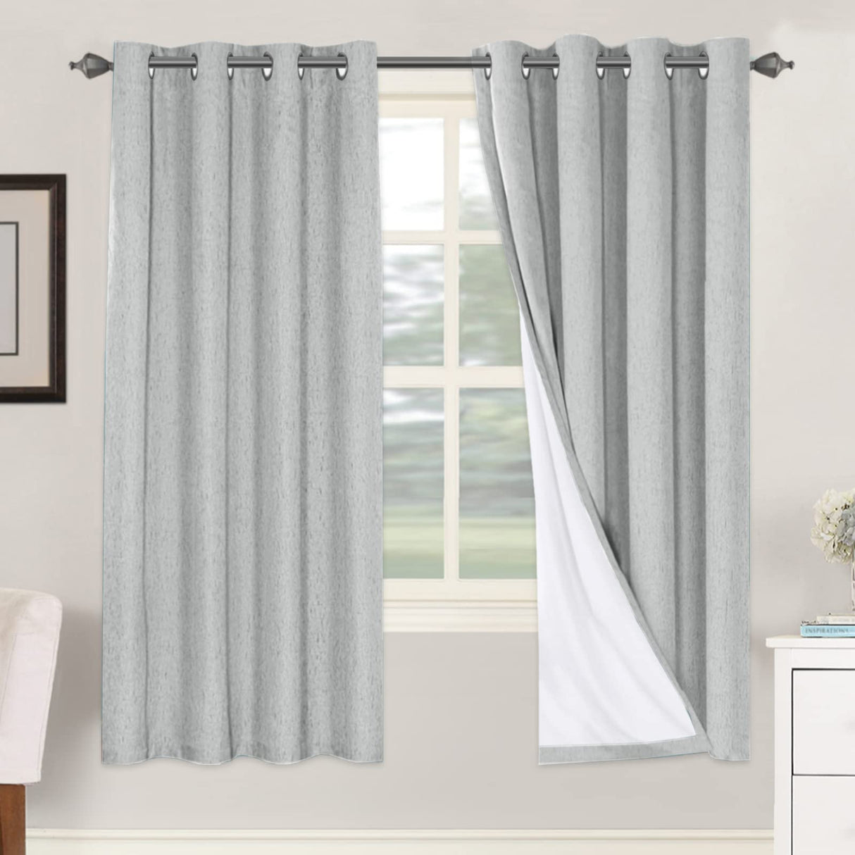 PrimeBeau 100% Blackout Linen Mixed Curtains, set of 2 Panels, 52 Series Short