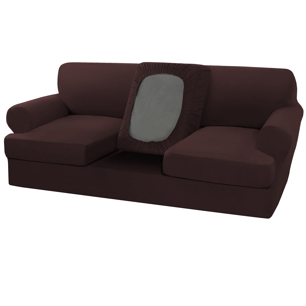 PrimeBeau 4 Pieces T Cushion Sofa Slipcovers Couch Cover for 3 Cushion Couch Non Slip Super Stretch Soft Washable Furniture Protector with 3 Individual T Cushion Covers