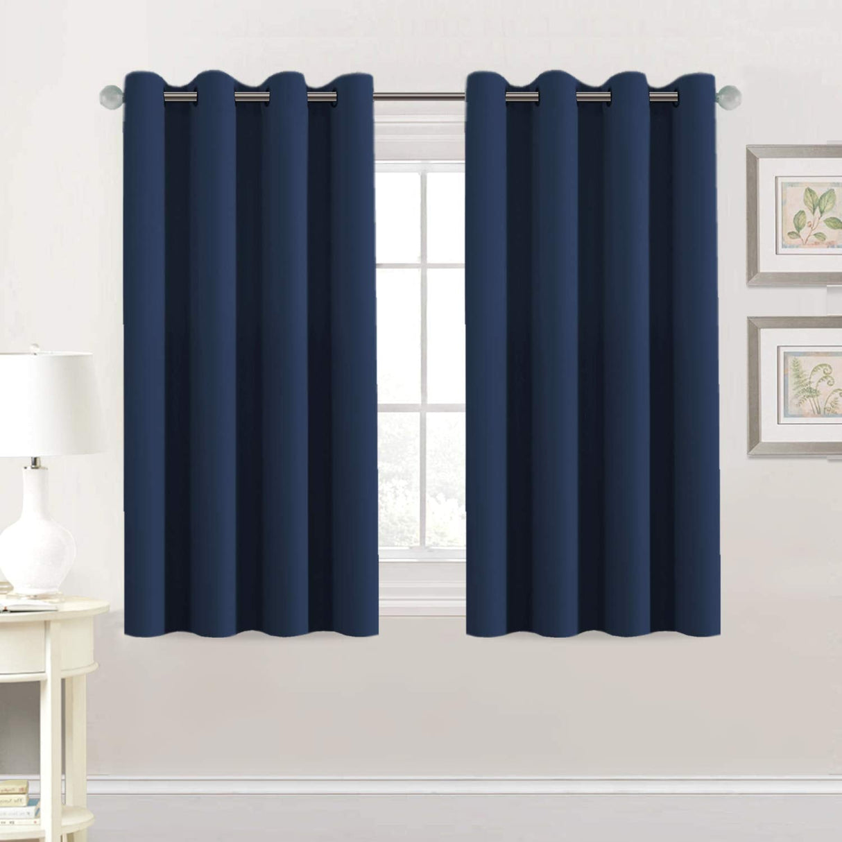 PrimeBeau Blackout Grommet Solid Color Curtain Set of 2 Panels, W52" Short