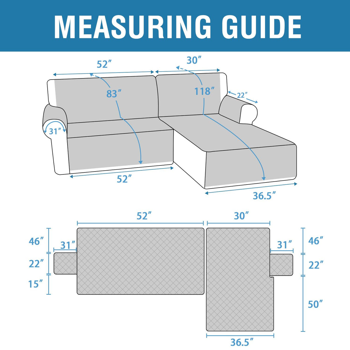 PrimeBeau 100% Waterproof Sectional Couch Covers 2-Piece Couch Cover L Shape Sofa Covers Washable for Dogs Non Slip (Loveseat)