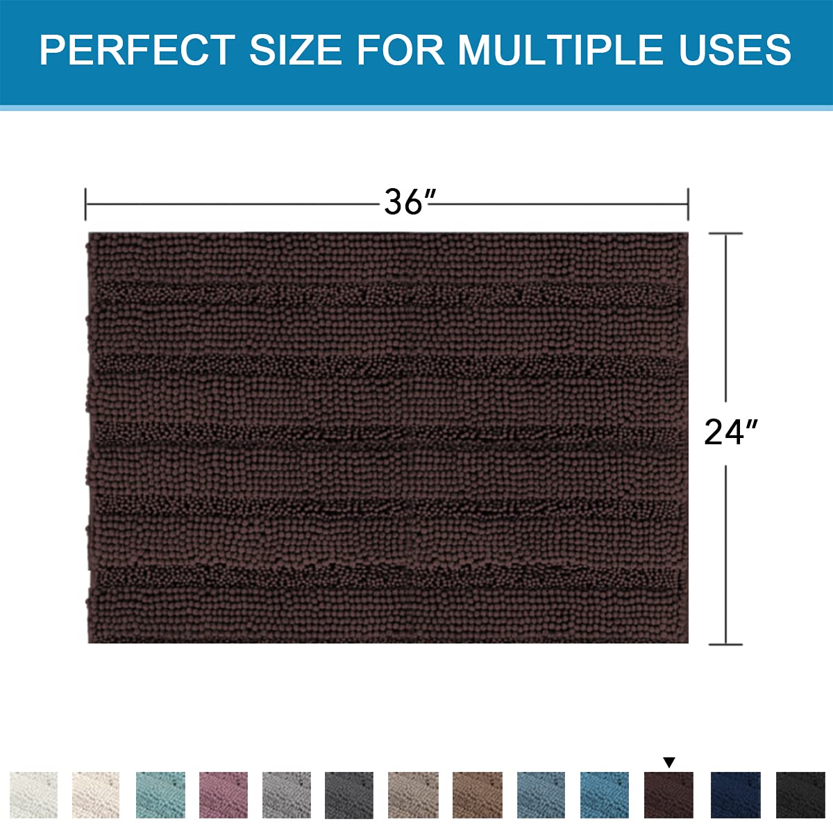 PrimeBeau Luxury Chenille Striped Bath Mats Set | Ultra Thick & Absorbent Non Slip Rugs 24“ x 36"