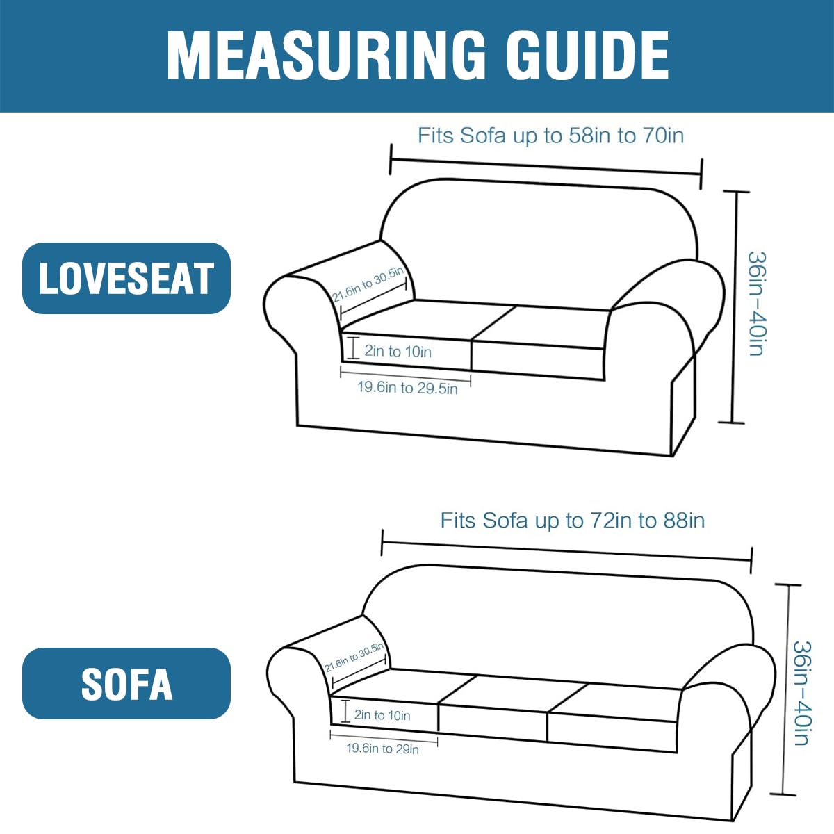 PrimeBeau Couch Cover Sets for Sofa Plus Loveseat, Stretch 4 Piece Sofa Covers for 3 Cushion Couch/3 Piece Loveseat Covers for 2 Cushion Couch with Thicker Jacquard Fabric(Total 7 Pieces)