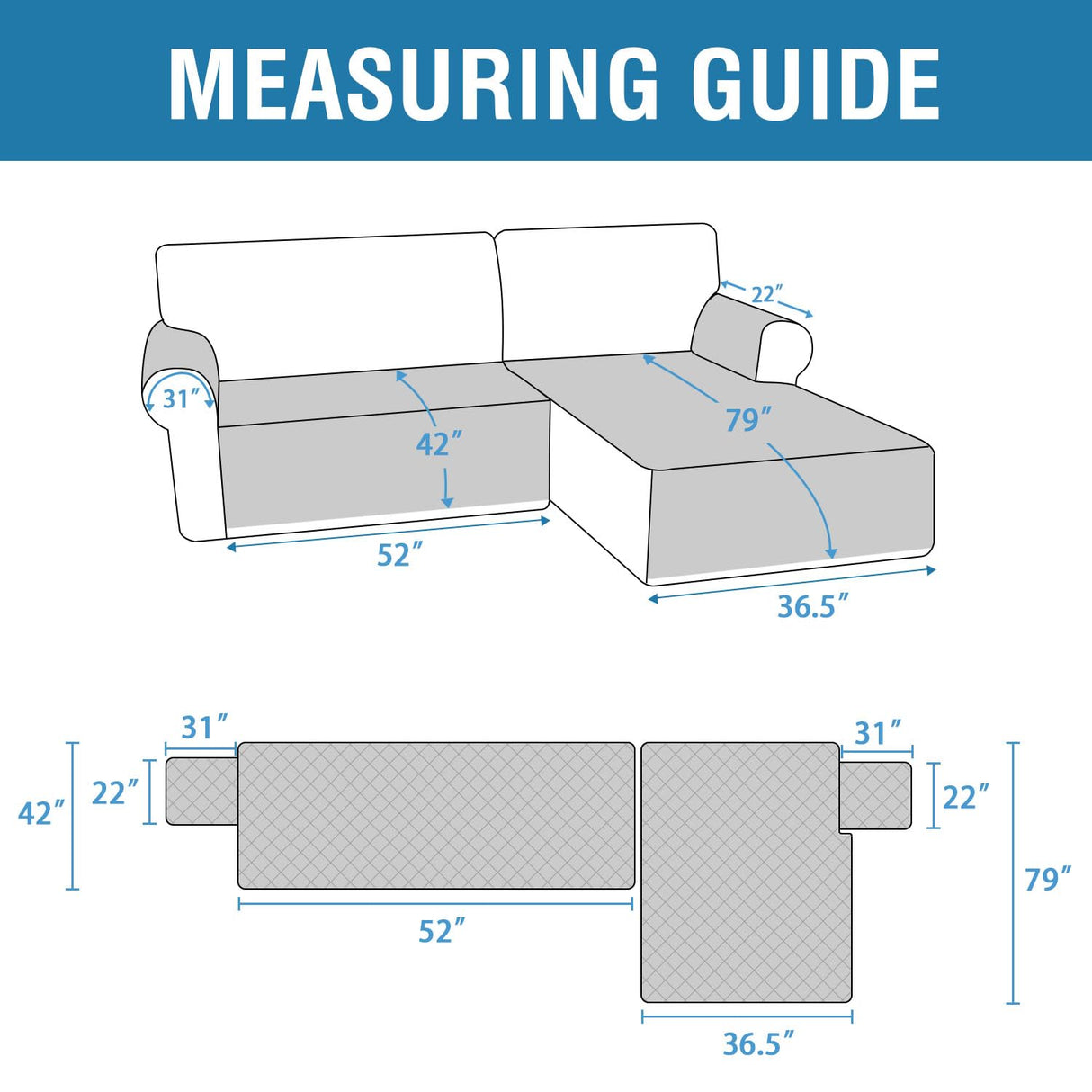 PrimeBeau 2 Piece L Shaped Couch Covers for Sectional Loveseat Couch Cover with Chaise Lounge 100% Waterproof Furniture Covers for Pets