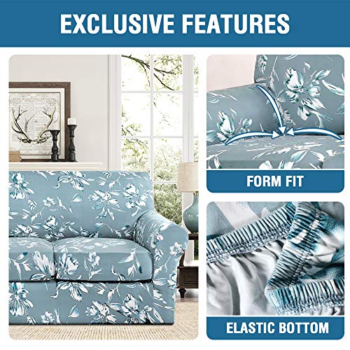 PrimeBeau Super Stretch 2 Set of Armchair Slipcovers, Floral Pattern, Luxurious Fleece Bouncy Modern Style Pet Friendly,Easy Care