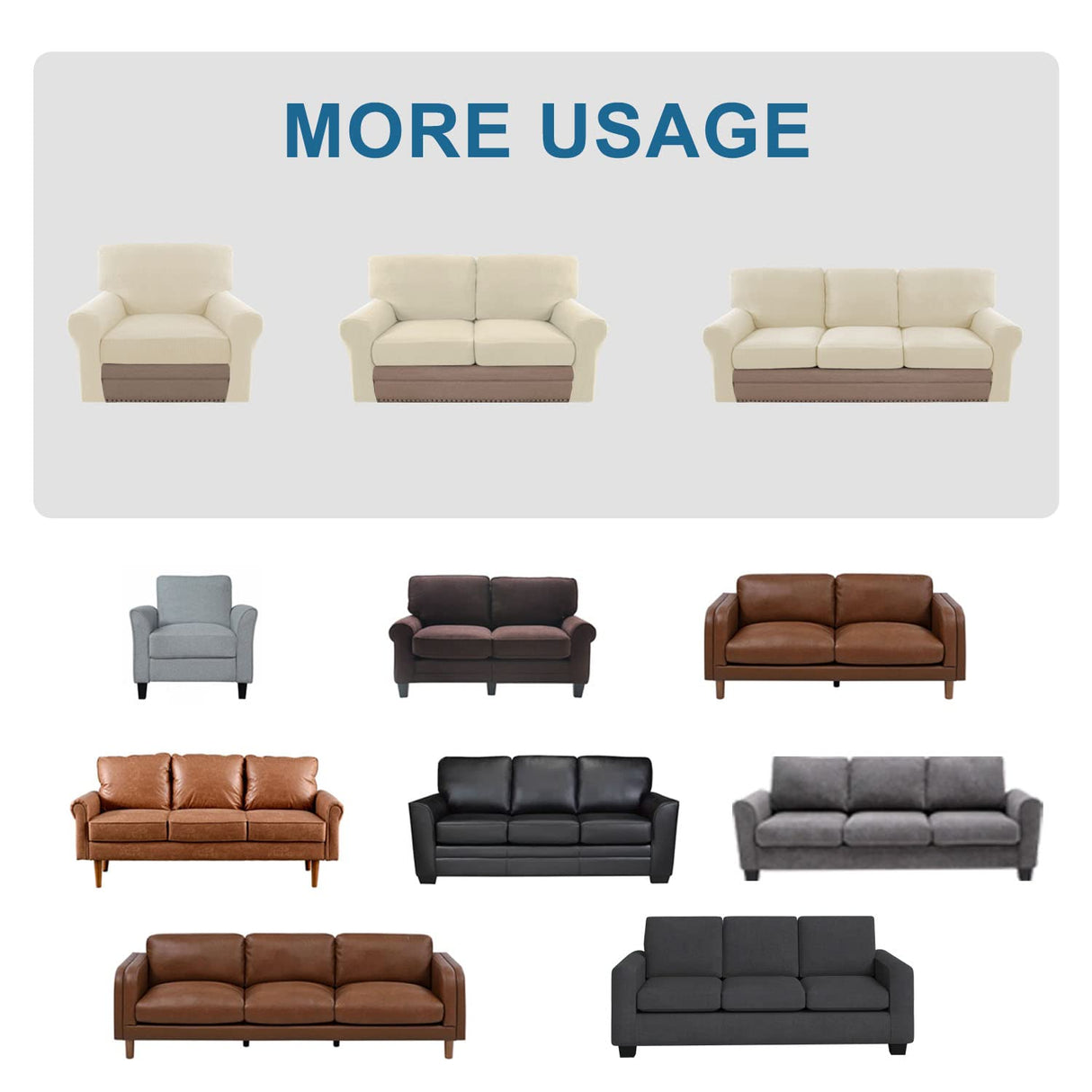 PrimeBeau 2024 New Trend Multi-Pieces Sofa Covers Stretch Couch Covers Form Fitted Seats and Back Cushions Covers (3 Seat Covers Plus 3 Back Cusion Covers, Bonus 2 Armrest Covers)