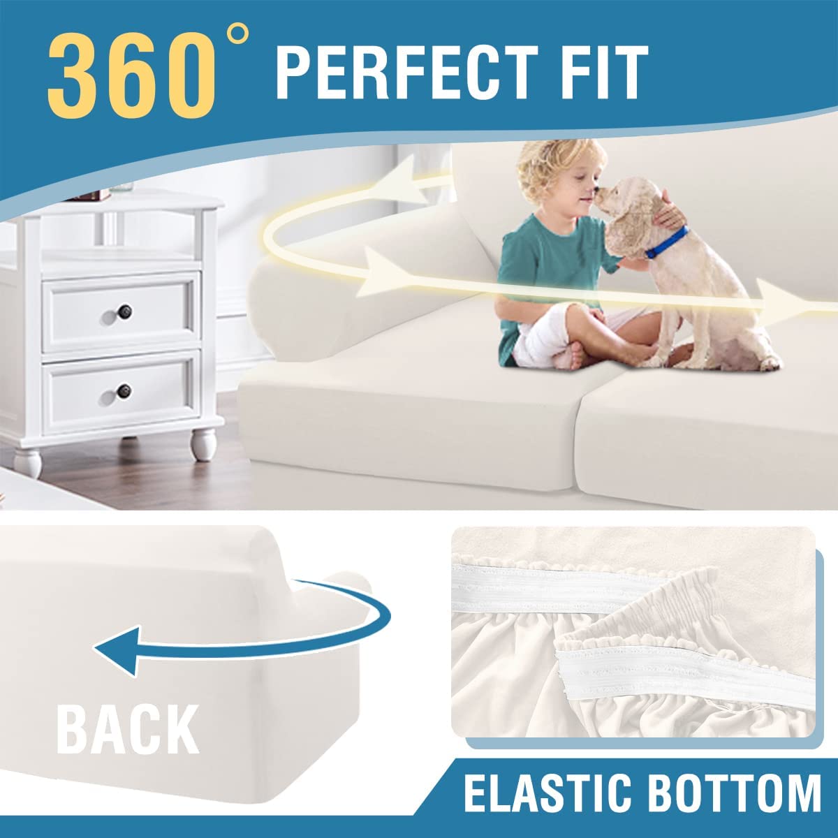 PrimeBeau 3 Pieces T Cushion Loveseat Slipcovers Couch Cover for 2 Cushion Couch Non Slip Super Stretch Soft Washable Furniture Protector with 2 Individual T Cushion Covers