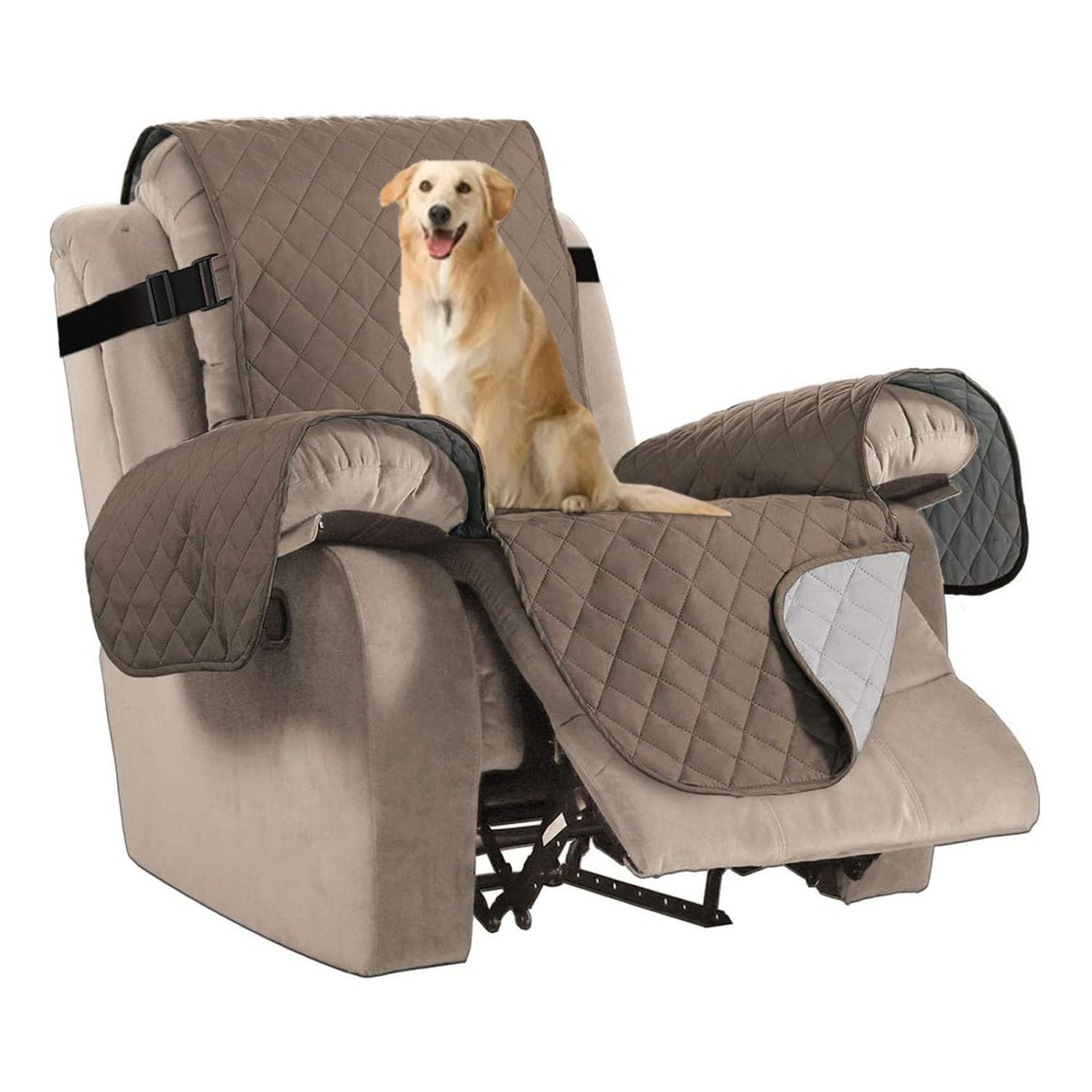 H.VERSAILTEX Reversible Quilted Recliner Covers Recliner Chair Cover Water Resistant Furniture Protector Washable Couch Cover with Elastic Strap for Kids, Pets (Oversized Recliner, Taupe Brown/Beige)